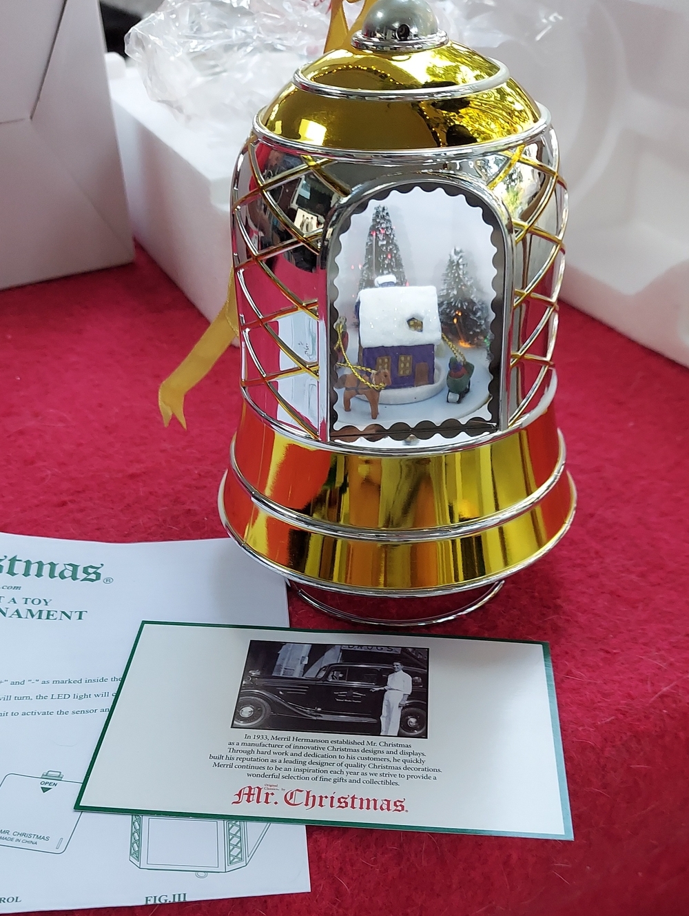 Gold Bell Holiday Ornament with Snow Scene